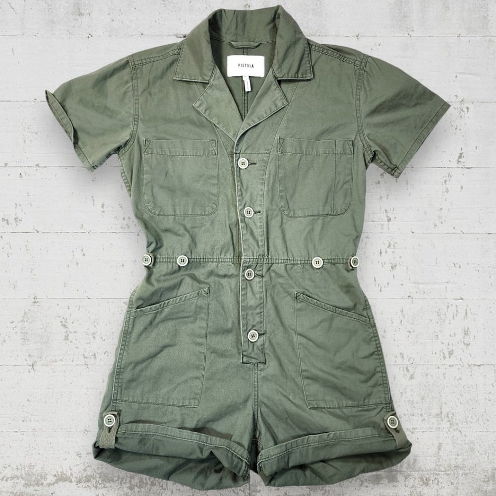 Pistola Olive Green Short Sleeve Jumpsuit